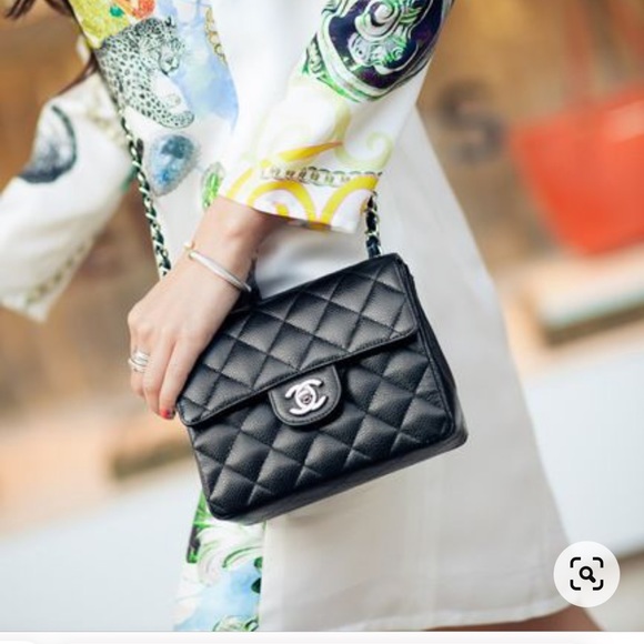 NWT Chanel Black CC Mini Square Lambskin Classic Flap w Receipt! Champagne HW - Picture 2 of 14
